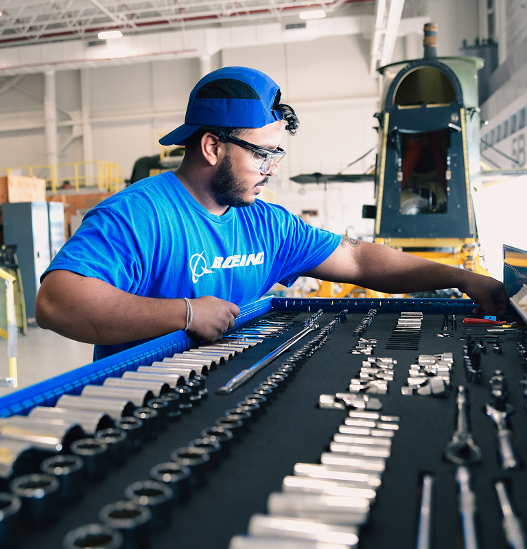 Employee working on a product