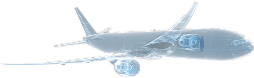 Wireframe rendering of 777 plane