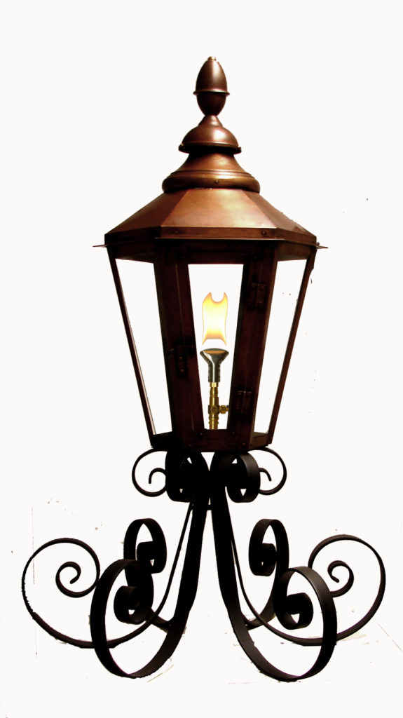 Six Sided London Street Lantern on Custom “Super-Scrolled” Column Mount
